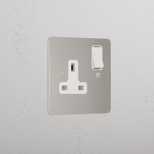 Designer Polished Nickel Single Socket Uk White