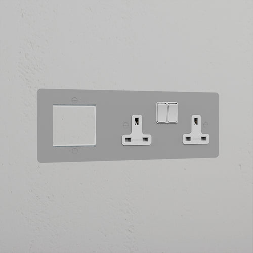 1G 50mm Module & Double Socket UK Plate _ Paintable White