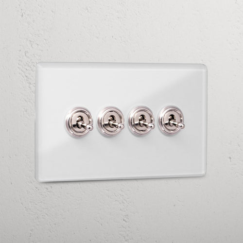 Interior Clear Polished Nickel 4 Gang 2 Way Toggle Light Switch