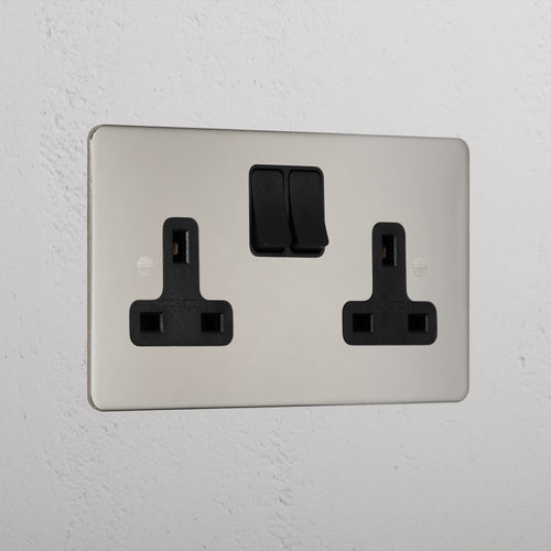 Premium Polished Nickel Double Socket Uk Black