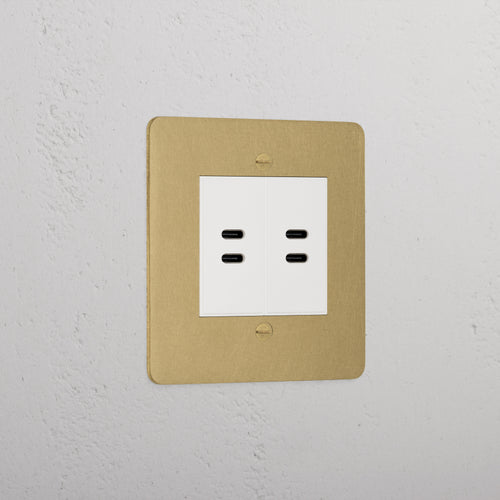 Premium Antique Brass 2x Usb C+C Socket White