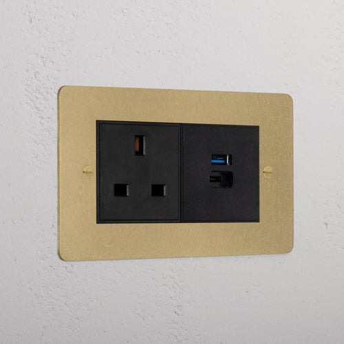 Premium Antique Brass 13A Socket And Usb A+C Fast Charge Socket Black