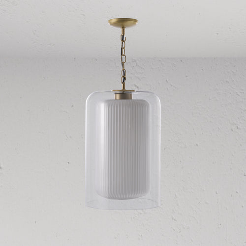 Windsor Large Pendant Light Opal Glass - Antique Brass