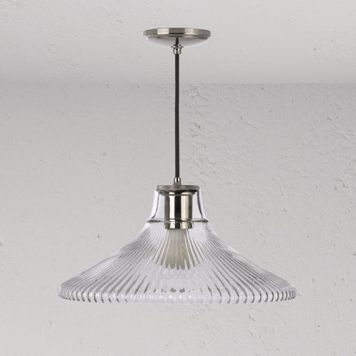 Hammersmith Large Pendant Light Fluted Glass - Polished Nickel