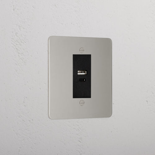 Elegant Polished Nickel Usb A+C Socket Black