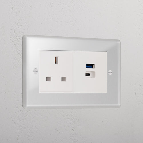 Clear 13A Socket And Usb A+C Fast Charge Luxury Socket White