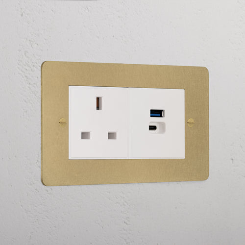 Luxury Antique Brass 13A And Usb A+C Fast Charge Socket White