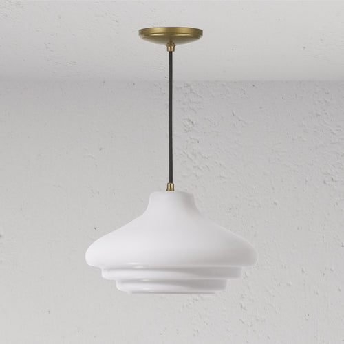 Brookfield Medium Pendant Light Opal Glass - Antique Brass 