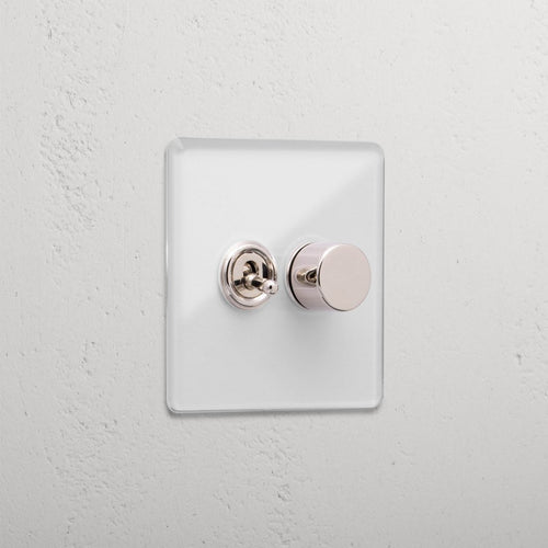 Premium Clear Polished Nickel 2 Gang Mixed Light Switch
