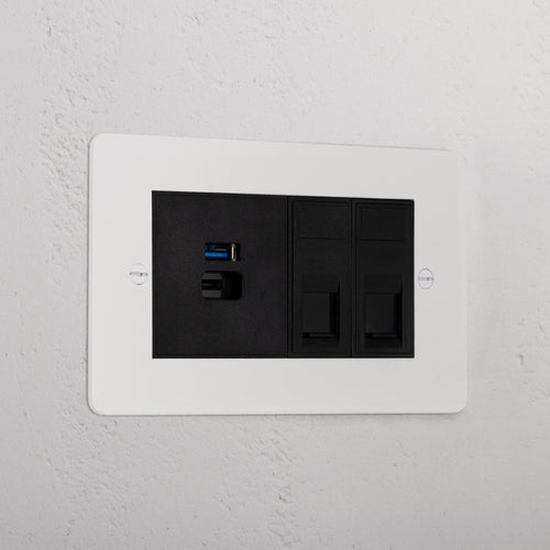 2x CAT6 + USB A+C Fast Charge Socket _ Paintable Black