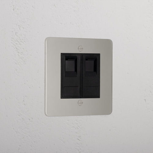 Designer Polished Nickel 2x Cat6 Socket Black