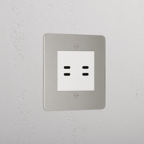 Designer Polished Nickel 2xusb C+C Socket White