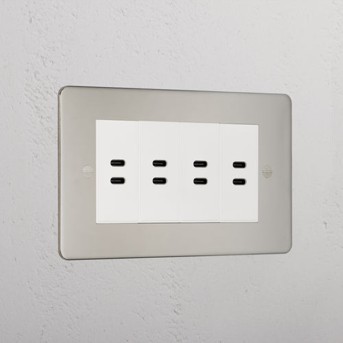 Elegant Polished Nickel 8x Usb-C Ports Socket White