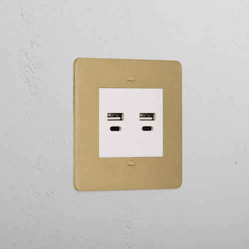 Luxury Antique Brass 2x Usb Ac+Ac Socket White