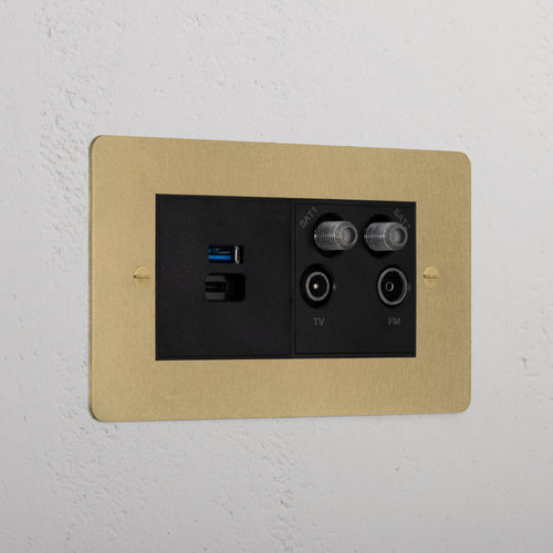 Designer Antique Brass 2x Cat6 And Usb A+C Fast Charge Socket Black