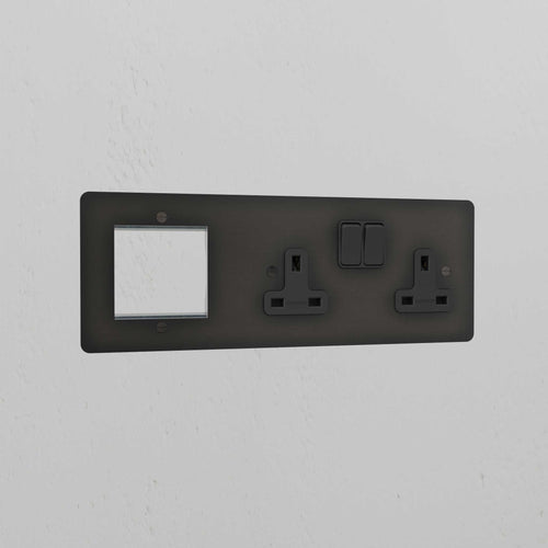 1G 50mm Module & Double Socket Uk Plate - Bronze Black