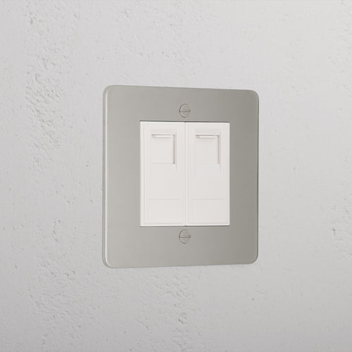 Luxury Polished Nickel 2x Cat6 Socket White