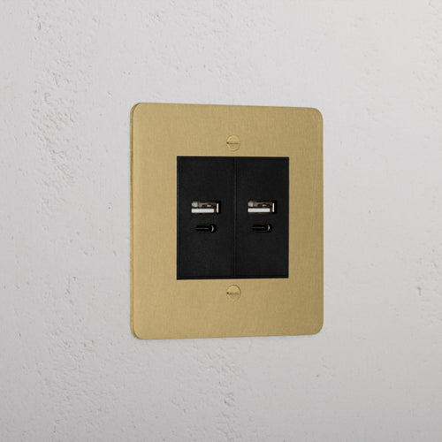 Antique Brass Designer 2x Usb A+C Socket On White Background