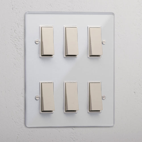 6G Two Way Rocker Switch - Clear Polished Nickel White