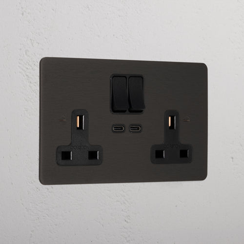 Bronze Interior Double Socket With Usb-C Fast Charge Black