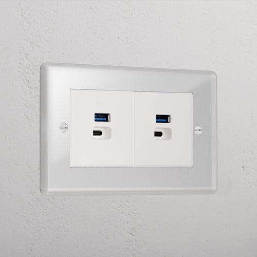 Clear 2x Usb A+C Fast Charge Socket White