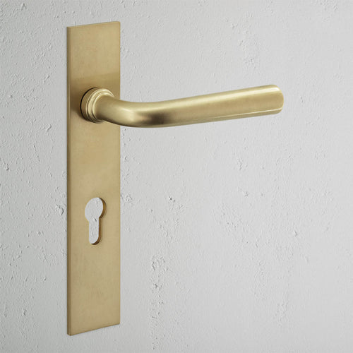 Apsley Long Plate Sprung Door Handle & Euro Lock – Antique Brass