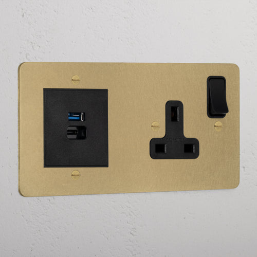 Premium Antique Brass Single Socket And Usb A+C Fast Charge Black