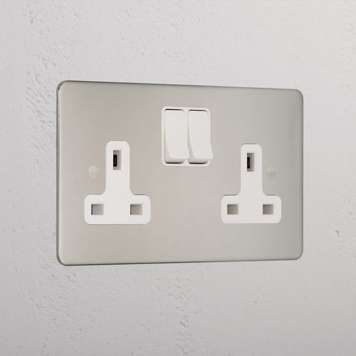 Elegant Polished Nickel Double Socket Uk White
