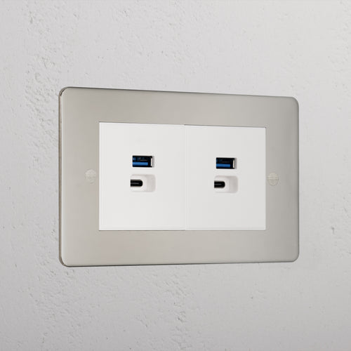 Luxury Polished Nickel 2x Usb A+C Fast Charge White