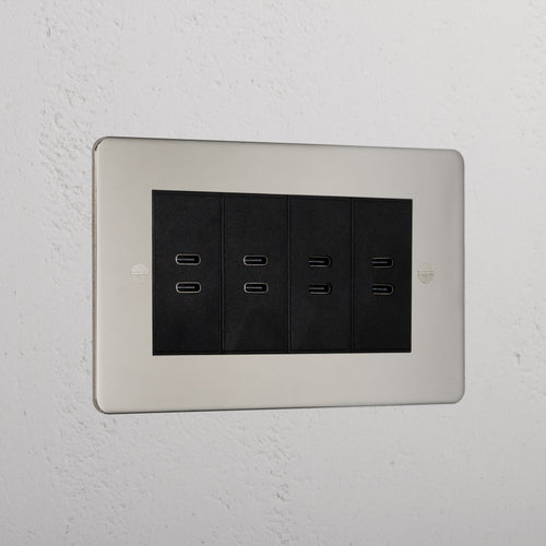 Premium Polished Nickel 8x Usb-C Ports Socket Black