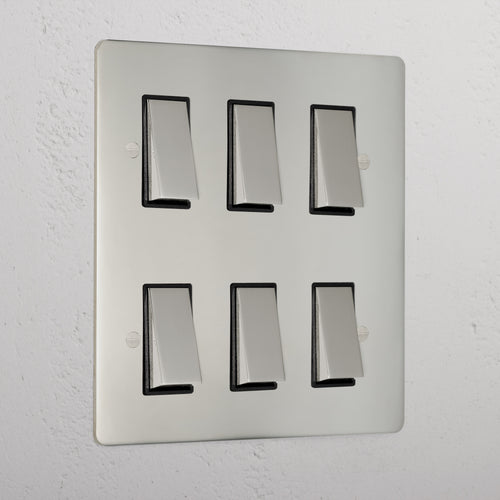 6G Two Way Rocker Switch - Polished Nickel Black