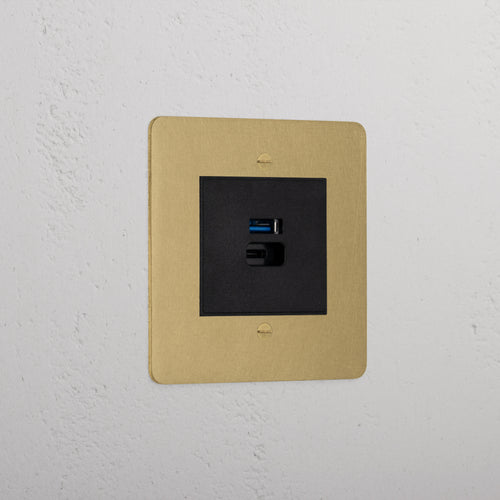Antique Brass Designer Usb A+C Fast Charge Socket On White Background