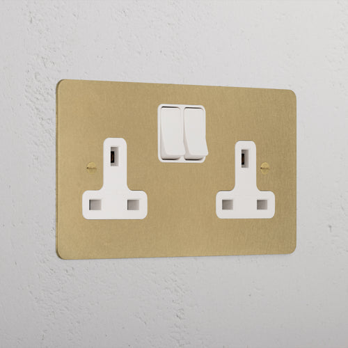 Premium Antique Brass Double Socket Uk White