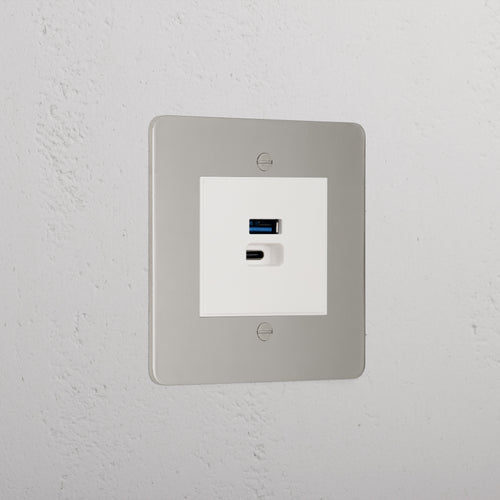 Luxury Polished Nickel Usb A+C Socket Fast Charge White